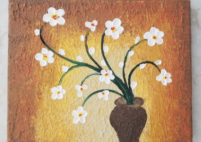 Texture white flower pot painting